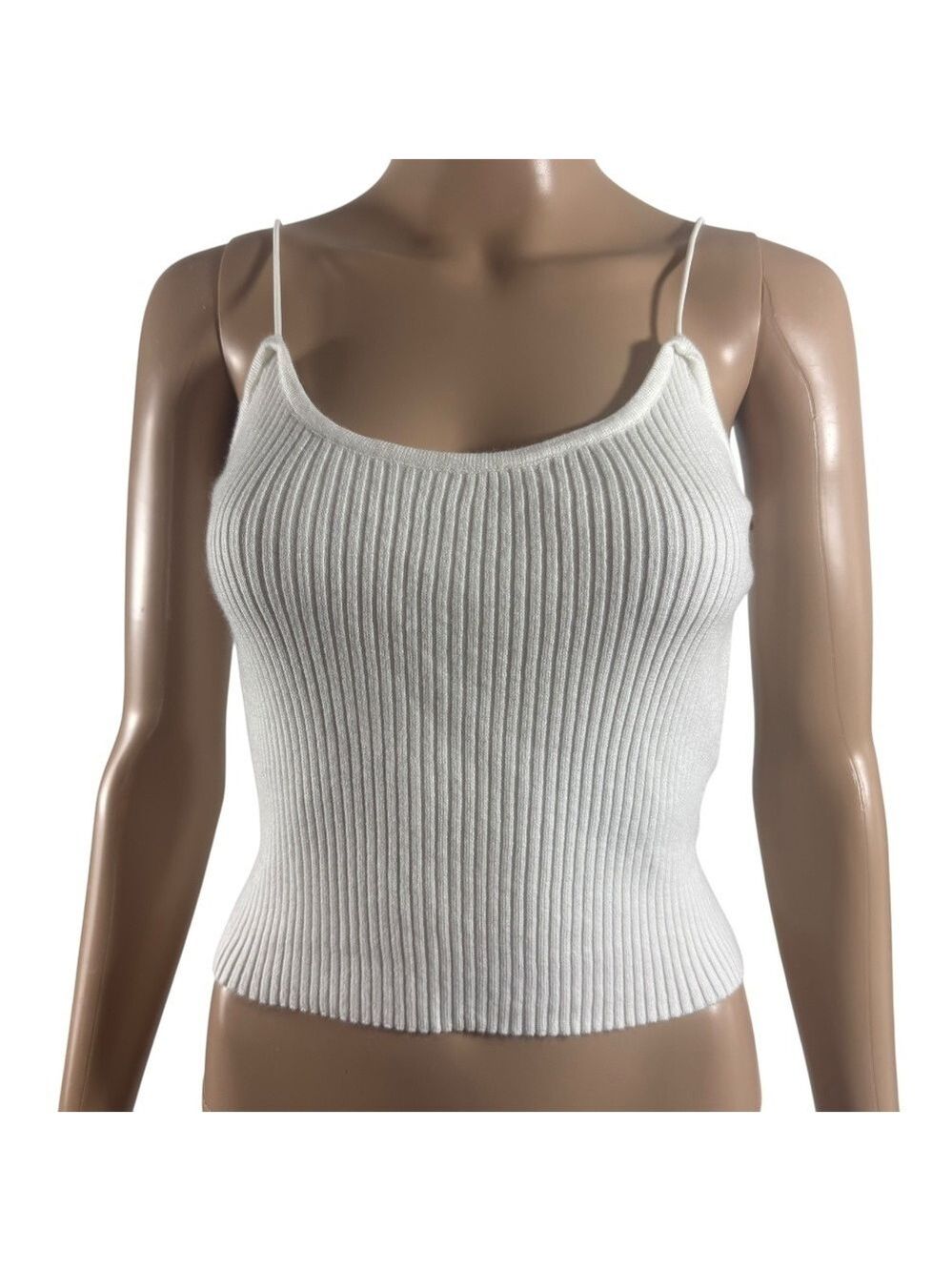 Dazy White Ribbed Knit Spaghetti Strap Tank Top Size L